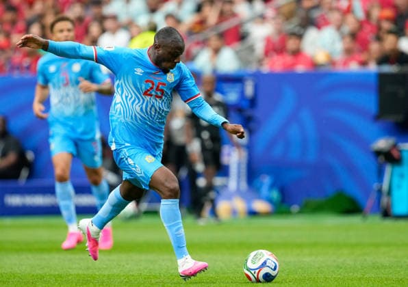 Edo Kayembe, DR Congo, 25, shoots the ball; USA, FIFA World Cup, Portugal vs. DR Congo, Houston, June 17, 2026; USA, FIFA World Cup, Portugal vs. DR Congo, Houston, June 17, 2026; Houston,detected_source_language Copyright: xEibner-Pressefoto ScottxColemanx EP_SCN