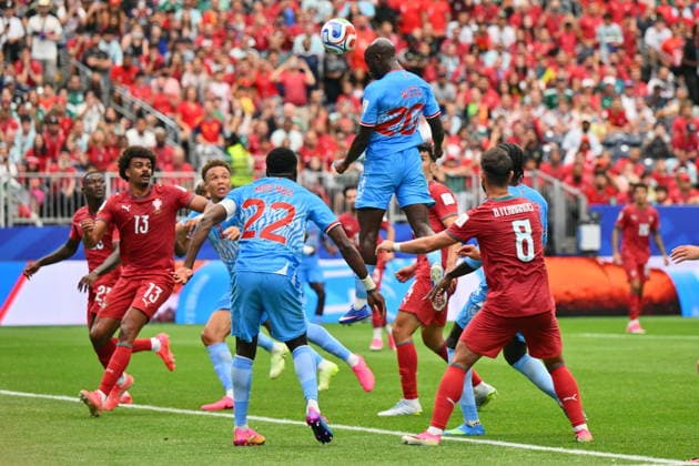 FIFA World Cup, WM, Weltmeisterschaft, Fussball 2026 - Group K - Portugal vs DR Congo Yoane Wissa (up) of DR Congo scores the 1-1 equalizer during the FIFA World Cup 2026 group stage match Portugal against Democratic Republic of Congo, in Houston, USA, 17 June 2026. HOUSTON United States  Copyright: xSAMxWASSONx