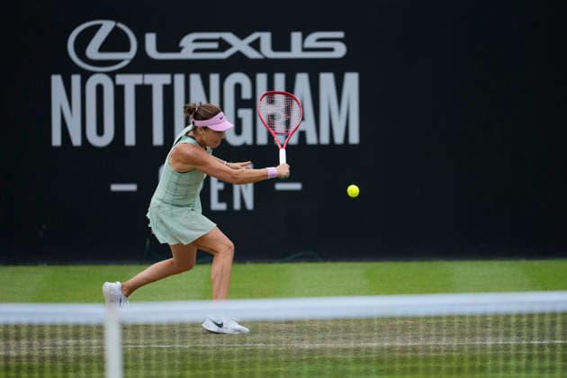 Lexus Nottingham Open - Day Three Tatjana Maria of Germany competes during the Round of 16 singles match at the 2026 Lexus Nottingham Open Women s tennis tournament at the Nottingham Tennis Centre in Nottingham, England, on June 17, 2026. London Great Britain United Kingdom  Copyright: xOwenxHammondx originalFilename:hammond-2026lexu260617_npnQB.jpg