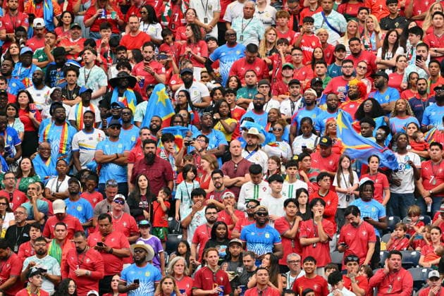 FIFA World Cup, WM, Weltmeisterschaft, Fussball 2026 - Group K - Portugal vs DR Congo Supporters of DR Congo (C, blue) during the FIFA World Cup 2026 group stage match Portugal against Democratic Republic of Congo, in Houston, USA, 17 June 2026. HOUSTON United States  Copyright: xSAMxWASSONx