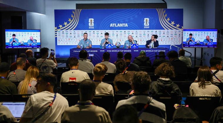 FIFA World Cup, WM, Weltmeisterschaft, Fussball 2026 - Czechia press conference, PK, Pressekonferenz Head coach of Czechia Miroslav Koubek (3-L) and player Ladislav Krejci (2-L) attend a press conference in Atlanta, Georgia, USA, 17 June 2026. Czechia will face South Africa on 18 June in a FIFA World Cup 2026 group A match. ATLANTA United States  Copyright: xRONALDxWITTEKx