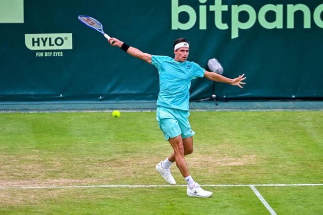 Daniel Altmaier (GER) hits the ball with his backhand at the TERRA WORTMANN Open 2026, Tennis, ATP, Mens 500, Tournament, Main Draw, June 17, 2026, TERRA WORTMANN Open 2026, Tennis, ATP, Mens 500, Tournament, Main Draw, June 17, 2026, Indoor,detected_source_language Copyright: xEibner-Pressefoto RobertxGertzenx EP_RGN