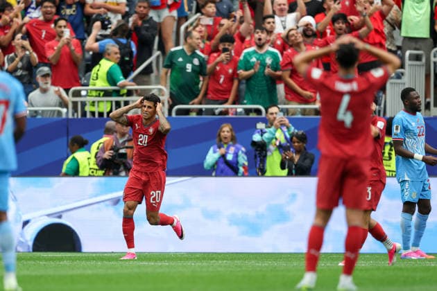 HOUSTON, TX - JUNE 17: Joao Cancelo 20 of Portugal reacts after having a goal disallowed because of offsides during the FIFA World Cup, WM, Weltmeisterschaft, Fussball 2026 Group K match between Portugal and Congo DR on June 17, 2026, at Houston Stadium in Houston, Texas. (Photo by David Buono Icon Sportswire) SOCCER: JUN 17 FIFA World Cup 26 Group K - Portugal vs Congo DR EDITORIAL USE ONLY Icon260617043