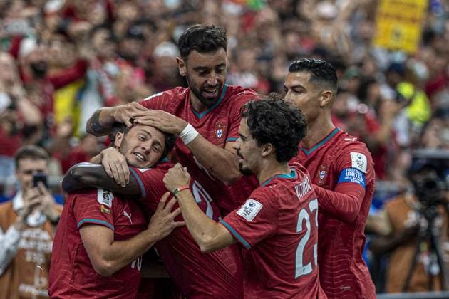RECORD DATE NOT STATED Portugal faces DR Congo in their opening match of Group K at the 2026 World Cup. Houston, Texas (USA), 06 17 2026 - FIFA World Cup, WM, Weltmeisterschaft, Fussball 2026 Portugal Democratic Republic of Congo Football USA Player Joao Neves scores and celebrates his goal in a match between Portugal and the Democratic Republic of Congo, valid for the first round of Group K of the FIFA World Cup 2026, held at NRG Stadium in Houston, Texas, United States, on Wednesday, June 17, 2026.(Foto: Pedro Paulo Diaz Thenews2 imago images) SPO  Copyright: xPedroxPauloxDiazx