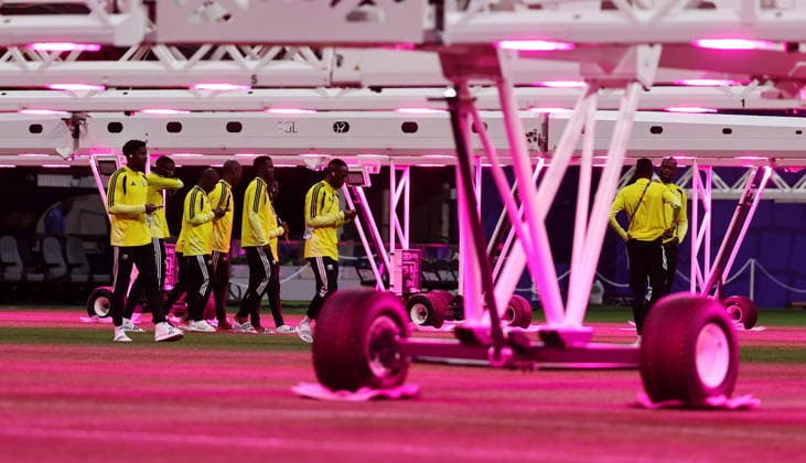 FIFA World Cup, WM, Weltmeisterschaft, Fussball 2026 - South Africa press conference, PK, Pressekonferenz South Africa players inspect under grow light the pitch of the Atlanta Stadium following a press conference in Atlanta, Georgia, USA, 17 June 2026. South Africa will face Czechia on 18 June in a FIFA World Cup 2026 group A match. ATLANTA United States  Copyright: xRONALDxWITTEKx