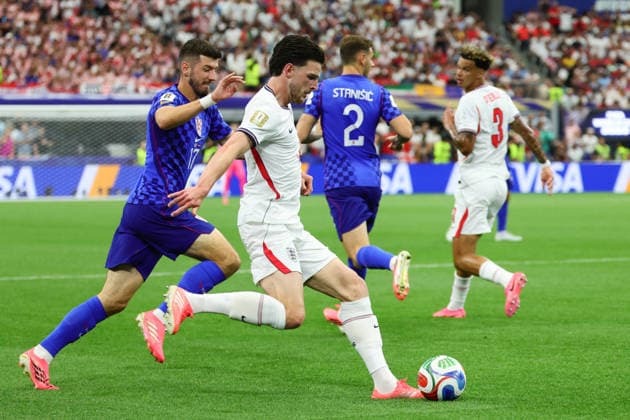 Declan Rice of England passes the ball during the FIFA World Cup, WM, Weltmeisterschaft, Fussball 2026 match between England and Croatia at AT&T Stadium, Dallas, USA on 17 June 2026. Copyright: xPeterxDovganx 45080030
