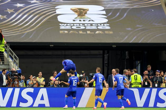 England v Croatia: Group L - FIFA World Cup, WM, Weltmeisterschaft, Fussball 2026 Players of Croatia celebrate after Martin Baturina of Croatia scores a goal for 1:1 during the FIFA World Cup 2026 Group L match between England and Croatia at Dallas Stadium on June 17, 2026 in Dallas, Texas.  SanjinxStrukic PIXSELL