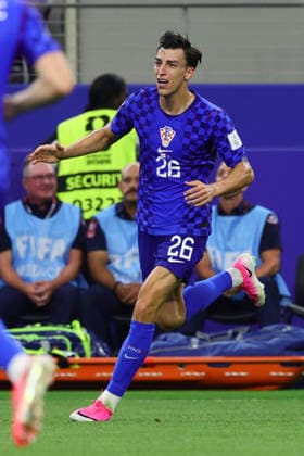 Petar Musa of Croatia celebrates scoring a goal during the FIFA World Cup, WM, Weltmeisterschaft, Fussball 2026 match between England and Croatia at AT&T Stadium, Dallas, USA on 17 June 2026. Copyright: xPeterxDovganx 45080045