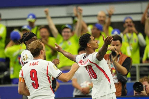 Jude Bellingham of England scores and celebrates his teams third goal during the match between England and Croatia in Group L of the 2026 FIFA World Cup at Dallas Stadium in Arlington, United States, on June 17, 2026. Thor Wegner, DeFodi Images. Photo by DeFodi Images,detected_source_language