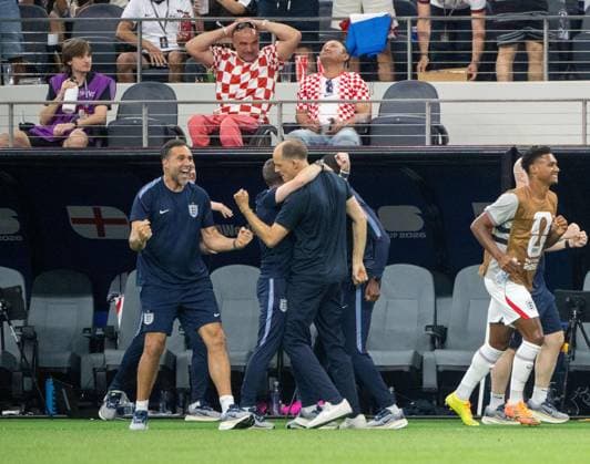 Soccer, Mens, 2026 FIFA World Cup in Mexico, Canada, and the U.S., Match in Dallas, Group L, Matchday 1, England vs. Croatia, England Coach Thomas Tuchel, Celebrations after the goal that made it 4–2, June 17, 2026,,detected_source_language Copyright: xMatthiasxKochx