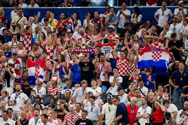 DALLAS, TEXAS - JUNE 17: Croatia supporters show their support during the FIFA World Cup, WM, Weltmeisterschaft, Fussball 2026 Group L match between England and Croatia at Dallas Stadium on June 17, 2026 in Dallas, Texas.  Copyright: xMBxMediax