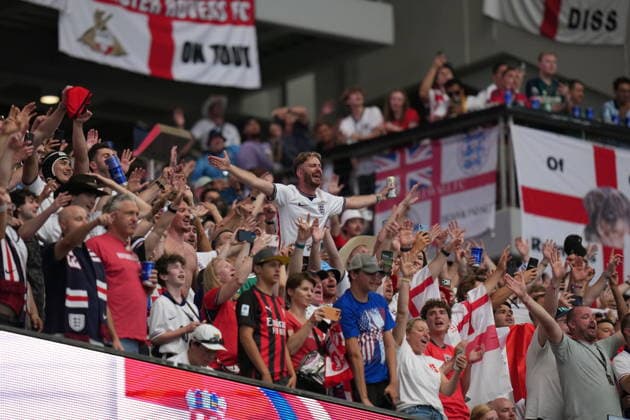FIFA World Cup, WM, Weltmeisterschaft, Fussball 2026 - Group L - England vs Croatia Supporters of England celebrate winning the FIFA World Cup 2026 group stage match England against Croatia, in Dallas, Texas, USA, 17 June 2026. DALLAS United States  Copyright: xJEFFREYxMCWHORTERx