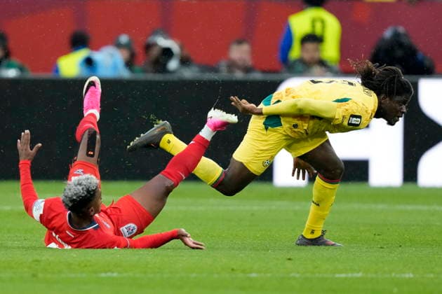 June 17, 2026, Toronto, On, CANADA: Ghana s Caleb Yirenkyi (3) received a yellow card for dragging down Panama s Yoel Barcenas (11) during first half group L World Cup soccer action, in Toronto, Wednesday, June 17, 2026. Ghana V. Panama  - ZUMAc35_ 20260617_zaf_c35_151 Copyright: xFrankxGunnx