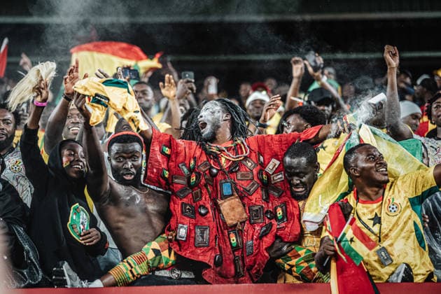 Fußball Herren FIFA Fußball-Weltmeisterschaft 2026 Gruppe L Ghana vs. Panama 17.06.2026 Fans aus Ghana feiern ausgelassen den Sieg auf der Tribüne Toronto Toronto Stadium Ontario Kanada *** Mens Soccer