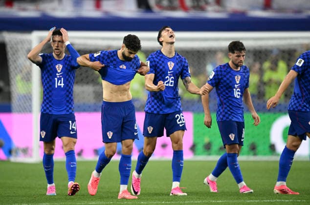 (260618) -- DALLAS, June 18, 2026 -- Players of Croatia react during the group L match between England and Croatia at the 2026 FIFA World Cup, WM, Weltmeisterschaft, Fussball at the Dallas Stadium in Dallas, the United States, on June 17, 2026. ) (SP)U.S.-DALLAS-FOOTBALL-FIFA WORLD CUP-GROUP L-ENG VS CRO WuxXiaoling 