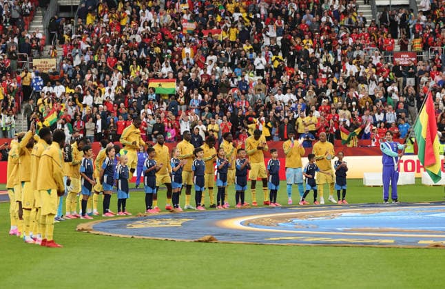 (260618) -- TORONTO, June 18, 2026 -- Players of Ghana sing national anthem before the group L match between Ghana and Panama at the 2026 FIFA World Cup, WM, Weltmeisterschaft, Fussball at Toronto Stadium in Toronto, Canada, on June 17, 2026. (Photo by Xinhua) (SP)CANADA-TORONTO-FOOTBALL-FIFA WORLD CUP-GROUP L-GHA VS PAN ZouxZheng 