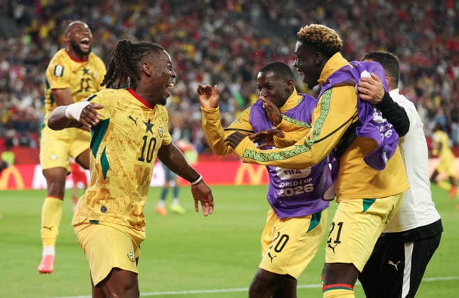 (260618) -- TORONTO, June 18, 2026 -- Players of Ghana celebrate scoring during the group L match between Ghana and Panama at the 2026 FIFA World Cup, WM, Weltmeisterschaft, Fussball at Toronto Stadium in Toronto, Canada, on June 17, 2026. (Photo by Xinhua) (SP)CANADA-TORONTO-FOOTBALL-FIFA WORLD CUP-GROUP L-GHA VS PAN ZouxZheng 