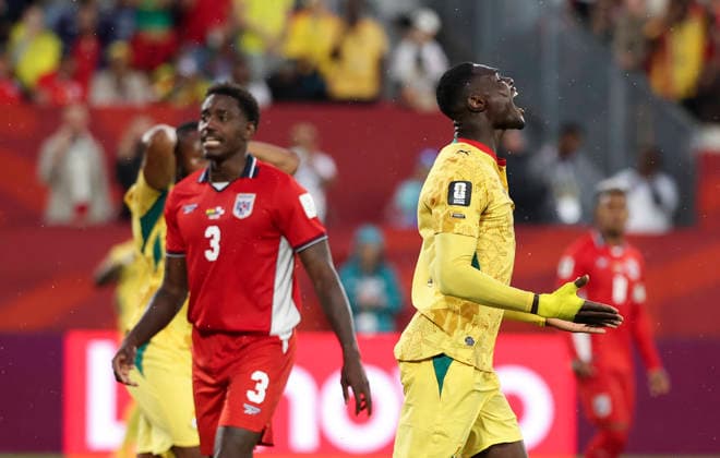 (260618) -- TORONTO, June 18, 2026 -- Jonas Adjetey (R) of Ghana reacts during the group L match between Ghana and Panama at the 2026 FIFA World Cup, WM, Weltmeisterschaft, Fussball at Toronto Stadium in Toronto, Canada, on June 17, 2026. (Photo by Xinhua) (SP)CANADA-TORONTO-FOOTBALL-FIFA WORLD CUP-GROUP L-GHA VS PAN ZouxZheng 