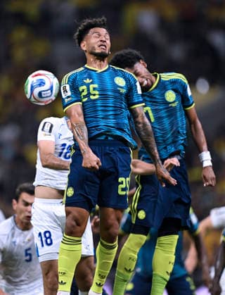 (260618) -- MEXICO CITY, June 18, 2026 -- Luis Suarez (front) of Colombia jumps for a headball during the group K match between Uzbekistan and Colombia at the FIFA World Cup, WM, Weltmeisterschaft, Fussball 2026 in Mexico City, Mexico, June 17, 2026. (Photo by Xinhua) (SP)MEXICO-MEXICO CITY-FOOTBALL-FIFA WORLD CUP-GROUP K-UZB VS COL LucioxTavora 