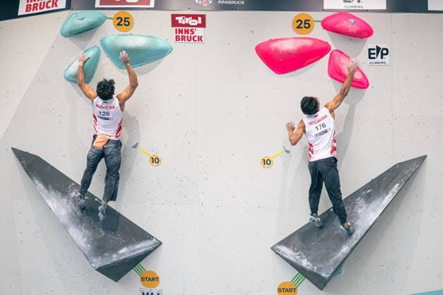 17.06.2026: Klettern - Bouldern: World Climbing Series Innsbruck 2026 - Qualifikation Herren Ravianto Ramadhan (INA), Raviandi Ramadhan (INA) Innsbruck Kletterzentrum Innsbruck Österreich *** June 17, 2026 Climbing Bouldering World Climbing Series Innsbruck 2026 Mens Qualifying Round Ravianto Ramadhan INA, Raviandi Ramadhan INA Innsbruck Climbing Center Innsbruck, Austria,detected_source_language