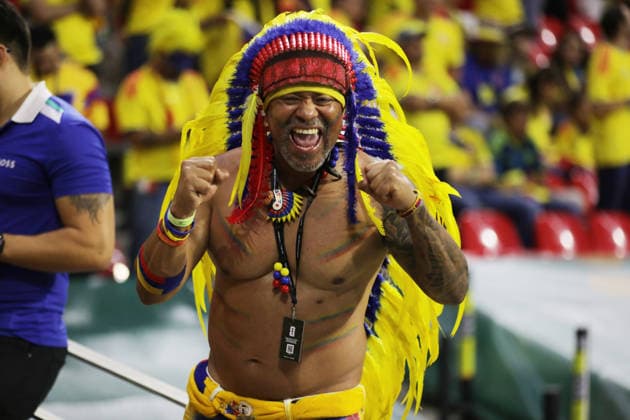 Uzbekistan v Colombia FIFA World Cup, WM, Weltmeisterschaft, Fussball Group K Match A Colombian wearing a Aztec headdress as supports the Colombia national team, Nationalteam during the FIFA World Cup Group K match between Colombia and Uzbekistan at Mexico City Stadium. on June 17, 2026 in Mexico City, Mexico. (Photo by Ian Robles Eyepix Group) Copyright: xIanxRobles xEyepixxGroupx EL_17062026_187592JPEG