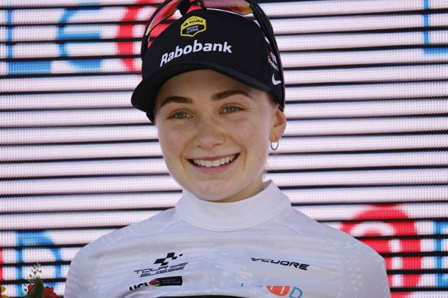 June 18, 2026, Locarno, Locarno, Tour de Suisse Women 2026 Stage 2 Locarno Locarno Sarah Van Dam 115 CAN Team Visma Lease a Bike WTW new wearer of the White Jersey for the best young rider in the Tour de Suisse Locarno Locarno Ticino Switzerland,detected_source_language Copyright: xJustPictures.ch FrancescoxMinghettix jp-en-FrMi-_NG_0846