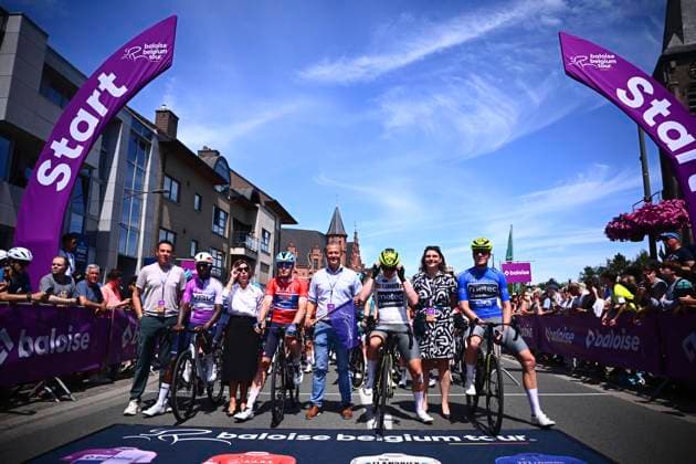 Baloise Belgium Tour 2026 Stage 2 KNOKKE-HEIST, BELGIUM - JUNE 18 : Girmay Biniam (ERI) of NSN Cycling Team, Merlier Tim (BEL) of Soudal Quick-Step, Hoogendoorn Roy (NED) of Metec - SOLARWATT p b Mantel, Kortleve Bart (NED) of Metec - SOLARWATT p b Mantel during stage 2 of the 95th edition of Baloise Tour of Belgium an UCI ProSeries 2.Pro cycling road race stage for Men Elite of 197.6 km with start in Merelbeke-Melle and finish in Knokke-Heist on June 18, 2026 in Knokke-Heist, Belgium, 18 06 2026 ( Motordriver Stephan Boone - Knokke-Heist Belgium  Copyright: xx