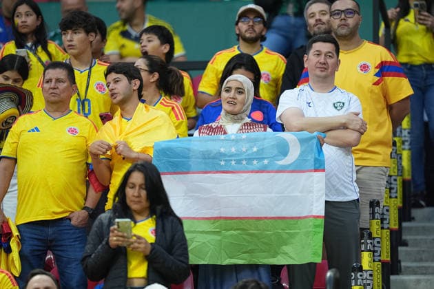 Uzbekistan v Colombia FIFA World Cup, WM, Weltmeisterschaft, Fussball Group K Match Uzbekistan national team, Nationalteam fans attend the Mexico City Stadium to support their owner team during the FIFA World Cup Group K match between Colombia and Uzbekistan. on June 17, 2026 in Mexico City, Mexico. Mexico City CDMX Mexico Copyright: xIanxRoblesx