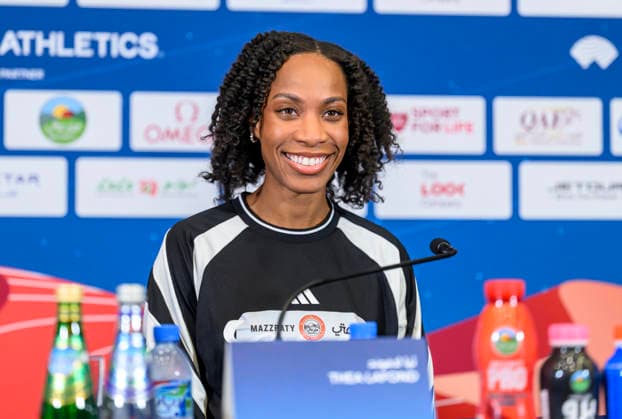 Doha Diamond League 2026 press conference, PK, Pressekonferenz Dominican triple jumper Thea LaFond, attends a press conference ahead of the Doha Diamond League 2026 - Mazzraty athletics Meeting in Doha, Qatar, June 18, 2026. The event will be held on June 19. DOHA Qatar Copyright: xNOUSHADx