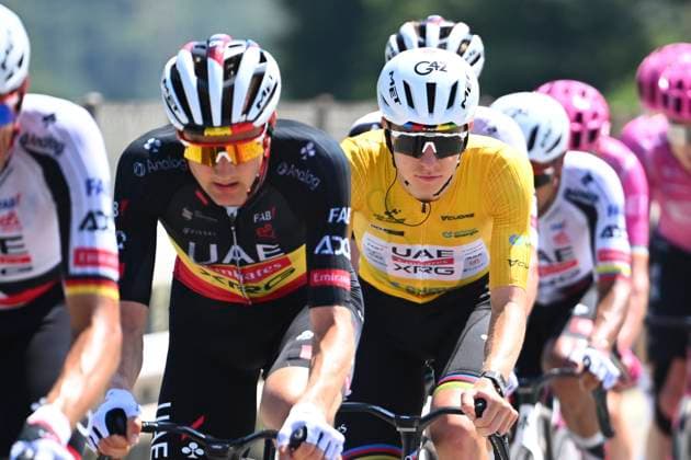 Tour de Suisse 2026 Stage 2 LOCARNO, SWITZERLAND - JUNE 18 : Wellens Tim (BEL) of UAE Team Emirates - XRG, Pogacar Tadej (SLO) of UAE Team Emirates - XRG during stage 2 of the 89th edition of Tour de Suisse an UCI World Tour 2.UWT cycling road race stage for Men Elite of 157.7 km with start in Locarno and finish in Locarno on June 18, 2026 in Locarno, Switzerland, 18 06 2026 ( Motordriver Guy De Vuyst - Locarno Switzerland  Copyright: xVincentxKalutx