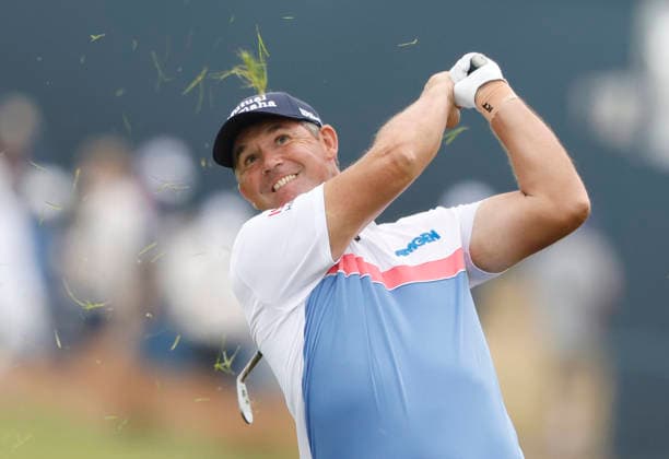 Padraig Harrington of Ireland hits an approach shot to the 1st green during the first round of the 126th U.S. Open Golf Championship at Shinnecock Hills Golf Club in Southampton, NY, on Thursday, June 18, 2026.  NYC20260618808 JOHNxANGELILLO