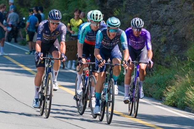 SONDRIO, ITALY, JUNE 17 R L Xandro Meurisse of the Pinarello Q36 5 Pro Cycling Team, Paul Lapeira of Decathlon CMA CGM Team, Alec Segaert of Bahrain Victorious, and Patrick Gamper of Team Jayco AlUla in action at the 89th Tour de Suisse 2026 on June 17, 2026, in Sondrio, Italy Sondrio, Italy,detected_source_language Copyright: xJustPictures.ch PascalxvonxBürenx jp-en-EuSpIm-Pavo_Fotografie-05592