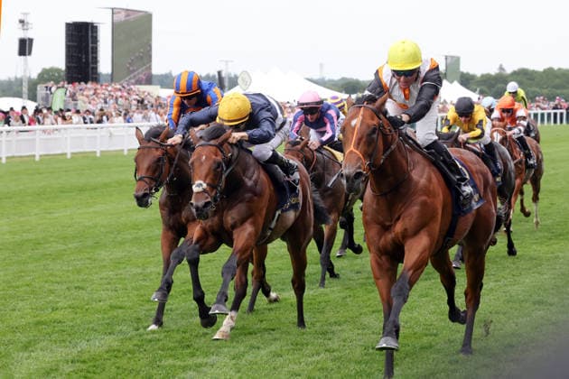 June 18, 2026, Ascot, Windsor, GBR Nola Soul, on the nearside with Seamus Heffernan aboard, wins the Chesham Stakes at Ascot Racecourse Horse, Jockey, Nola Soul, Heffernan, Victory, Finish, Finish Line 260618D535ROYAL ASCOT JPG,detected_source_language