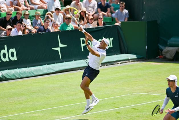 Sadio Doumbia (FRA) hits a ball in the air at the TERRA WORTMANN Open 2026, Tennis, ATP, Mens 500, Tournament, Main Draw, June 18, 2026, TERRA WORTMANN Open 2026, Tennis, ATP, Men’s 500, Tournament, Main Draw, June 18, 2026, Indoor,detected_source_language Copyright: xEibner-Pressefoto RobertxGertzenx EP_RGN