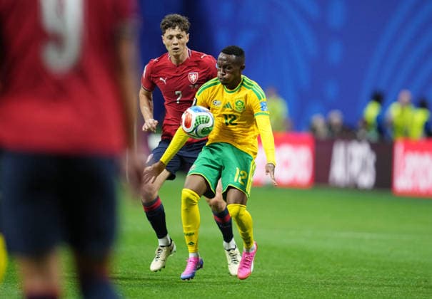 Thapelo Maseko (South Africa U-17) battles for the ball during the match between Chezia and South Africa in Group A of the 2026 FIFA World Cup at Atlanta Stadium in Atlanta, United States, on June 18, 2026. Photo by DeFodi Images (Thor Wegner),detected_source_language