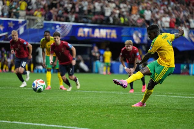 Teboho Mokoena of South Africa scores and celebrates his teams first goal during the match between Chezia and South Africa in Group A of the 2026 FIFA World Cup at Atlanta Stadium in Atlanta, United States, on June 18, 2026. Photo by DeFodi Images (Thor Wegner),detected_source_language
