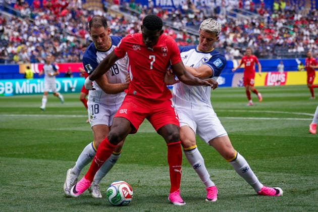 USA Soccer 2026 FIFA World Cup Group Stage Group B Switzerland vs. Bosnia and Herzegovina Los Angeles Stadium (SoFi Stadium) Inglewood, Los Angeles County, California Breel Embolo Switzerland, 7 Nikola Katic Nikola Katic Bosnia and Herzegovina 18 Tarik Muharemovic Tarik Muharemovic Bosnia and Herzegovina 4,detected_source_language Copyright: xJOERANxSTEINSIEKx