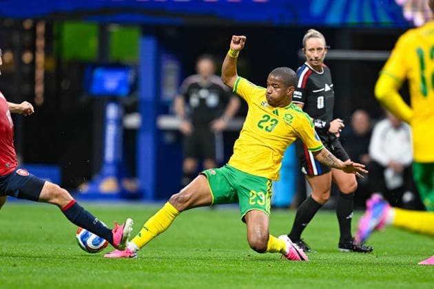 ATLANTA, GA - JUNE 18: Jayden Adams 23 of South Africa attempts to pass during the FIFA World Cup, WM, Weltmeisterschaft, Fussball 2026 Group A match between Czechia and South Africa on June 18th, 2026 at Atlanta Stadium in Atlanta, GA. (Photo by Rich von Biberstein Icon Sportswire) SOCCER: JUN 18 FIFA World Cup 26 Group A - Czechia vs South Africa EDITORIAL USE ONLY Icon260618037