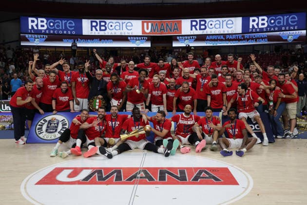 Basketball, Italy: Emporio Armani Milano celebrate their championship victory after beating Venezia in the final