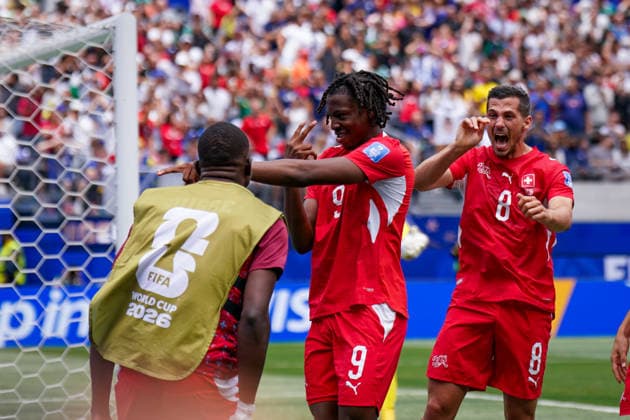 USA Soccer 2026 FIFA World Cup Group Stage Group B Switzerland vs. Bosnia and Herzegovina Los Angeles Stadium (SoFi Stadium) Inglewood, Los Angeles County, California Goal and goal celebration for the 1–0 score by Johan Manzambi (Switzerland), 9 Joy, emotions, cheering,detected_source_language Copyright: xJOERANxSTEINSIEKx