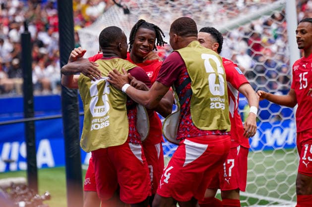 USA Soccer 2026 FIFA World Cup Group Stage Group B Switzerland vs. Bosnia and Herzegovina Los Angeles Stadium (SoFi Stadium) Inglewood, Los Angeles County, California Goal and goal celebration for the 1–0 score by Johan Manzambi (Switzerland), 9 Joy, emotions, cheering,detected_source_language Copyright: xJOERANxSTEINSIEKx