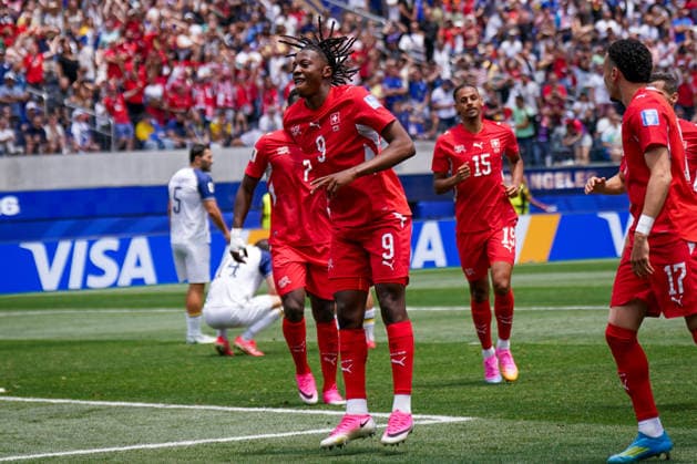 USA Soccer 2026 FIFA World Cup Group Stage Group B Switzerland vs. Bosnia and Herzegovina Los Angeles Stadium (SoFi Stadium) Inglewood, Los Angeles County, California Goal and goal celebration following Johan Manzambis 1–0 goal for Switzerland, 9 Joy, emotions, cheering,detected_source_language Copyright: xJOERANxSTEINSIEKx