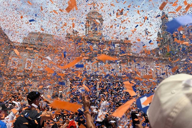People attend the New York Knicks NBA, Basketball Herren, USA championship celebration in New York, United States, 18 June 2026. Mamdani at the Knicks celebration: When they tell us something is impossible, we win !ACHTUNG: NUR REDAKTIONELLE NUTZUNG!  Copyright: xSarahxYánez-Richardsx USA1766 20260618-55020640119_1