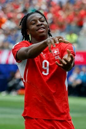 FIFA World Cup, WM, Weltmeisterschaft, Fussball 2026 - Group B - Switzerland vs Bosnia and Herzegovina Switzerland s Johan Manzambi celebrates after scoring 1-0 opening goal during the FIFA World Cup 2026 group stage match Switzerland against Bosnia and Herzegovina, in Los Angeles, USA, 18 June 2026. LOS ANGELES United States  Copyright: xPETERxKLAUNZERx