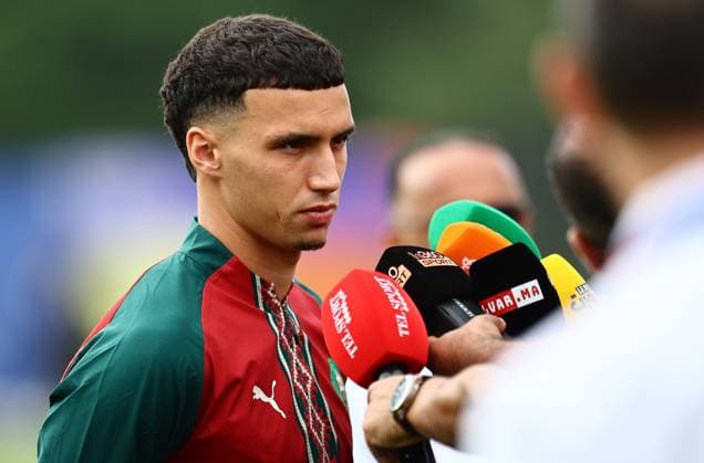 Bilal El Khannouss of Morocco Morocco Training, 2026 FIFA World Cup, WM, Weltmeisterschaft, Fussball Football, Revolution Training Centre, Foxborough, Massachusetts, USA - 18 Jun 2026Charlotte Atrium Health Performance Park United States of America EDITORIAL USE ONLY No use with unauthorised audio, video, data, fixture lists, club league logos or live services. Online in-match use limited to 120 images, no video emulation. No use in betting, games or single club league player publications.  Copyright: xMichaelxZemanek Shutterstockx 16934887w
