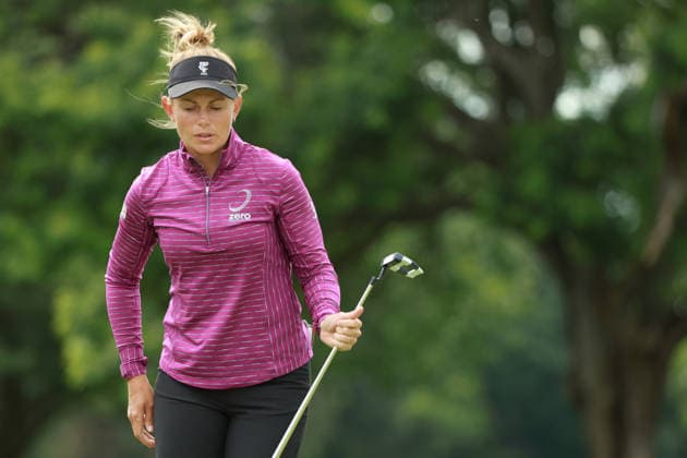 Meijer LPGA, Golf Damen Classic BELMONT, MICHIGAN - JUNE 18: Jessica Porvasnik of the United States reacts to her putt on the 9th green during the first round of the Meijer LPGA Classic for Simply Give golf tournament at Blythefield Country Club in Belmont, MI, USA Thursday, June 18, 2026. Belmont Michigan United States  Copyright: xJorgexLemusx originalFilename:lemus-meijerlp260618_npMvd.jpg