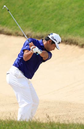Hideki Matsuyama of Japan hits out of a bunker on the 1st hole during the first round of the 126th U.S. Open Golf Championship at Shinnecock Hills Golf Club in Southampton, NY, on Thursday, June 18, 2026.  NYC20260618911 COREYxSIPKIN