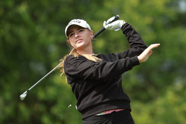 Meijer LPGA, Golf Damen Classic BELMONT, MICHIGAN - JUNE 18: Caley McGinty of England plays her tee shot on the 11th hole during the first round of the Meijer LPGA Classic for Simply Give golf tournament at Blythefield Country Club in Belmont, MI, USA Thursday, June 18, 2026. Belmont Michigan United States  Copyright: xJorgexLemusx originalFilename:lemus-meijerlp260618_npnaG.jpg