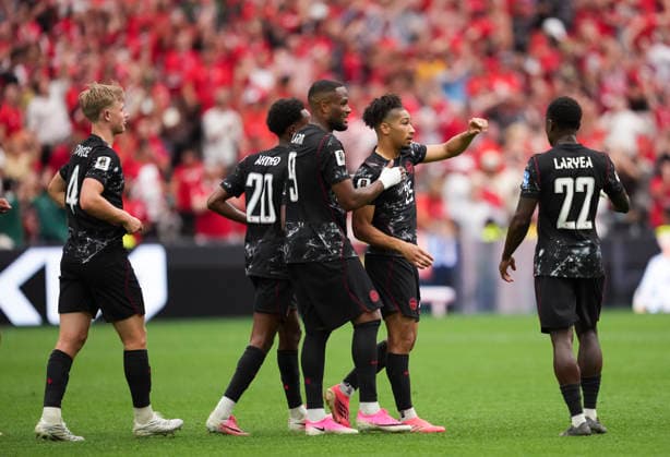 (260619) -- VANCOUVER, June 19, 2026 -- Nathan Saliba (2nd R) of Canada celebrates his goal with teammates during the group B match between Canada and Qatar at the 2026 FIFA World Cup, WM, Weltmeisterschaft, Fussball at BC Place Vancouver in Vancouver, Canada, June 18, 2026. ) (SP)CANADA-VANCOUVER-FOOTBALL-FIFA WORLD CUP-GROUP B-CAN VS QAT MengxYongmin 