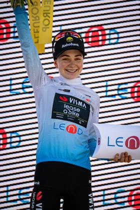 VAN DAM Sarah Tour de Suisse Women 2026 Stage 2 VAN DAM Sarah CAN Team Visma Lease a Bike Best Youngest Rider Award Ceremony Medal Ceremony Podium Portrait Orientation Vertical Portrait Event Tour de Suisse Stage 2 Elite Women Category Cycling Road Cycling Cycling Tour Elite Women WWT Location Europe Switzerland Start Finish Locarno Discipline Road Race RR Cycling Tour Distance 105.6 km Date June 18, 2026 Thursday,detected_source_language